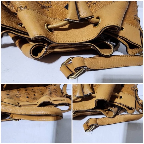 Authentic MCM Visetos Essential Drawstring Bucket Bag Cognac - Picture 6 of 16